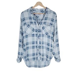 Rails Womens Shirt XS Blue White Plaid Button Up Long Sleeve Tencel Soft Casual